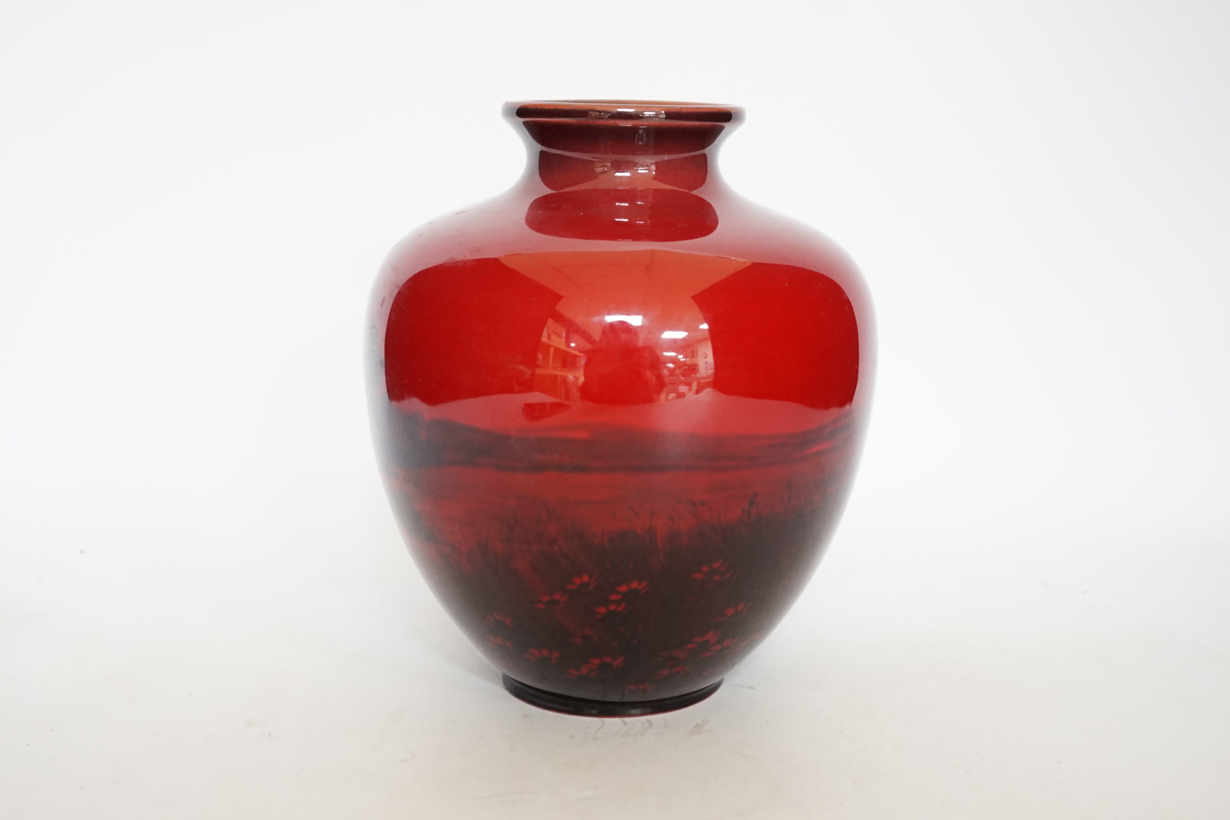 A Royal Doulton red and black flambé vase, 19cm high